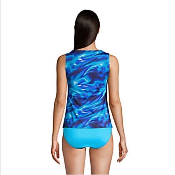Land’s End Plus Standard Size high neck tankini top electric blue swirl bra Var - Picture 2 of 11